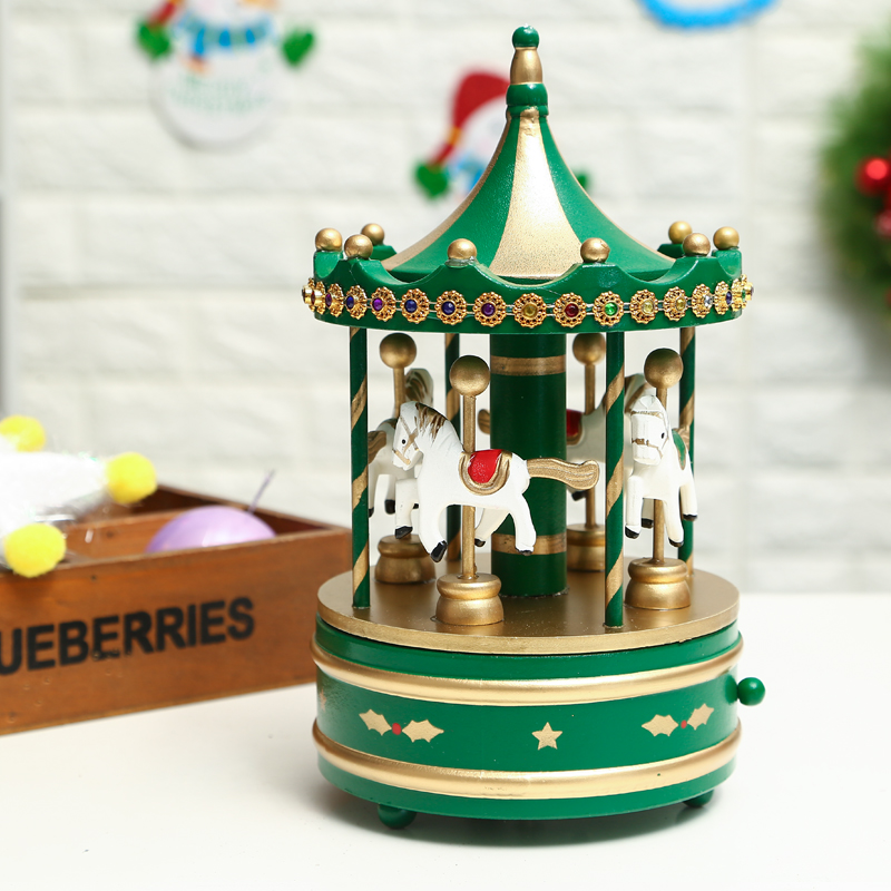 6E3X Regalo de Navidad Mecánico Cector Carrusel Caja de música Madera Niños Novia Regalo de Navidad Péndulo