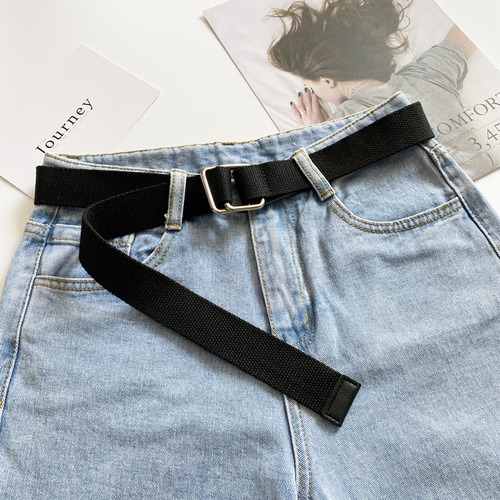 Canvas Belt for Young Students, Ins Personality, Korean Style Men's Pants Belt, Simple and Versatile, Double Ring Decorative Belt for Women