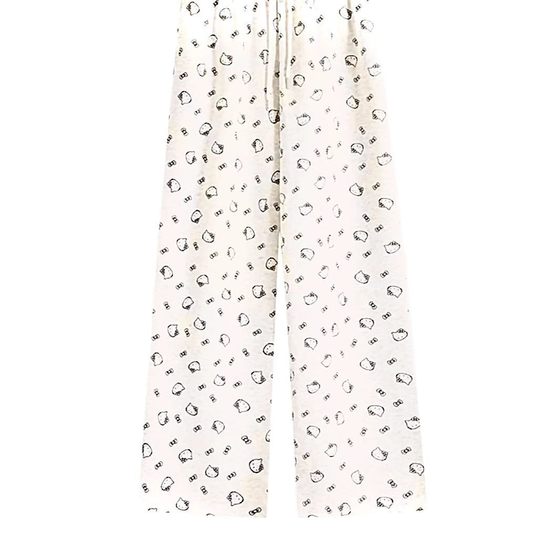 Printed Cartoon Cat Pants Girl's Spring and Summer Thin Lazy and Relaxed Wide Leg Pants Staggered Waist Straight Casual Pants