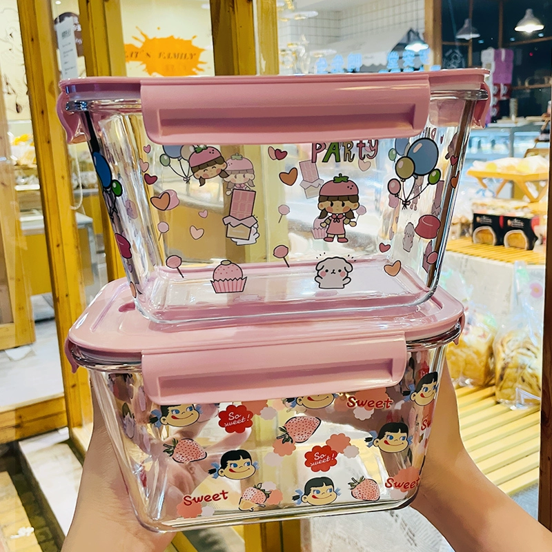 Ultra -capacity glass lunch box rectangular circular high borosilic heat -resistant fresh -resistant fresh bowl with lid soup bucket seal microwave oven