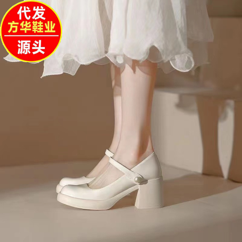 2026 primavera y verano nuevos zapatos de talón grueso con falda de hadas zapatos de cuero de talón alto francés