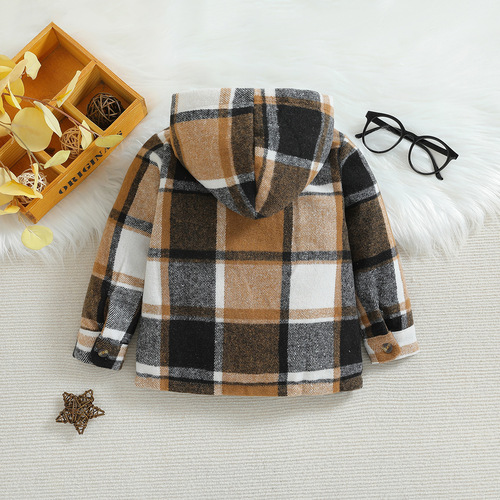New Arrival Kids' Clothing: Boys' Spring and Autumn Outerwear—European and American Style Plaid Hooded Shirt for Children, Casual Shirt for Babies
