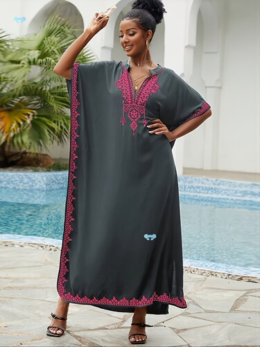 Plus Size Floral Print Dress Casual Batwing Sleeve Cover Up