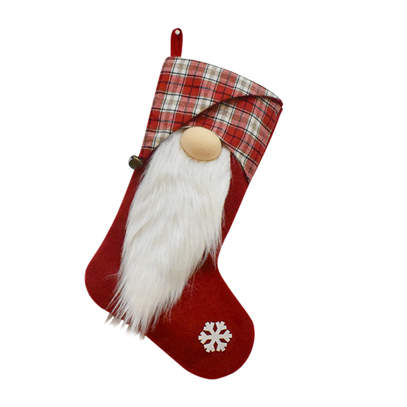 Christmas Stocking Plaid Red And Grey Christmas Decoration Gift_voghion.com