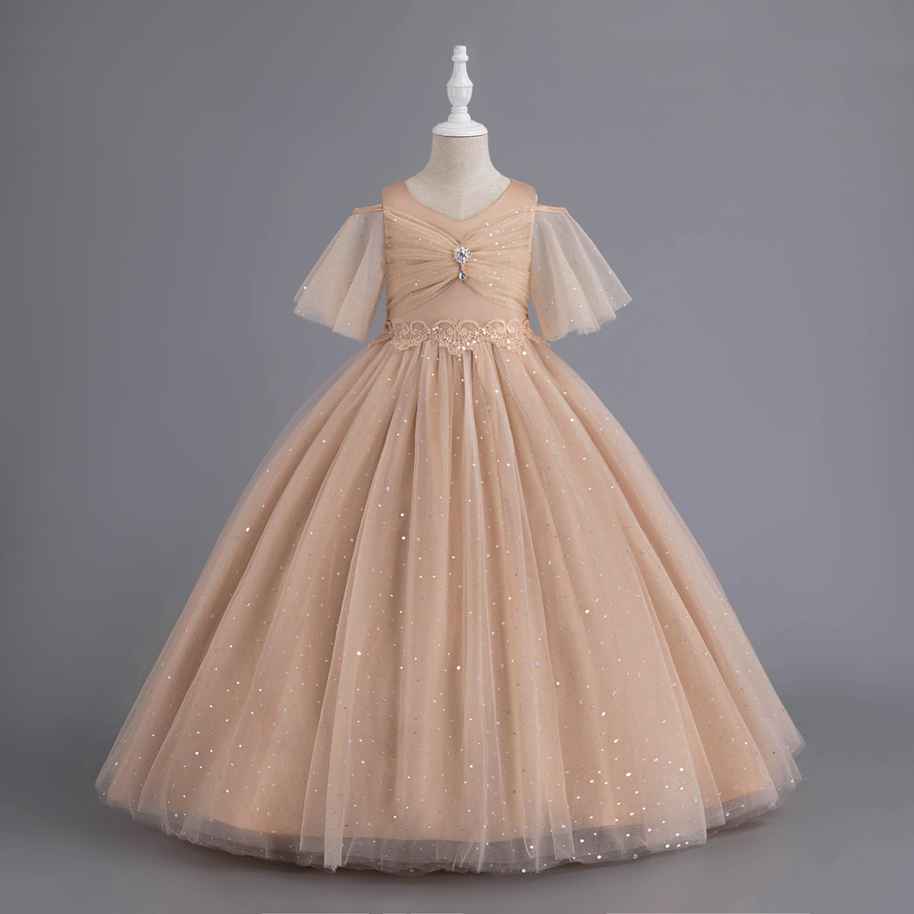 New foreign trade Girls' wedding dress half sleeve princess dress flower girl fluffy host performance lace dress cross-border