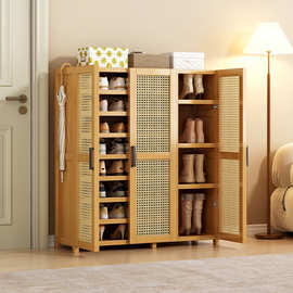 新中式藤编鞋柜一体柜家用门口鞋架带门大容量收纳储物玄关柜隔断