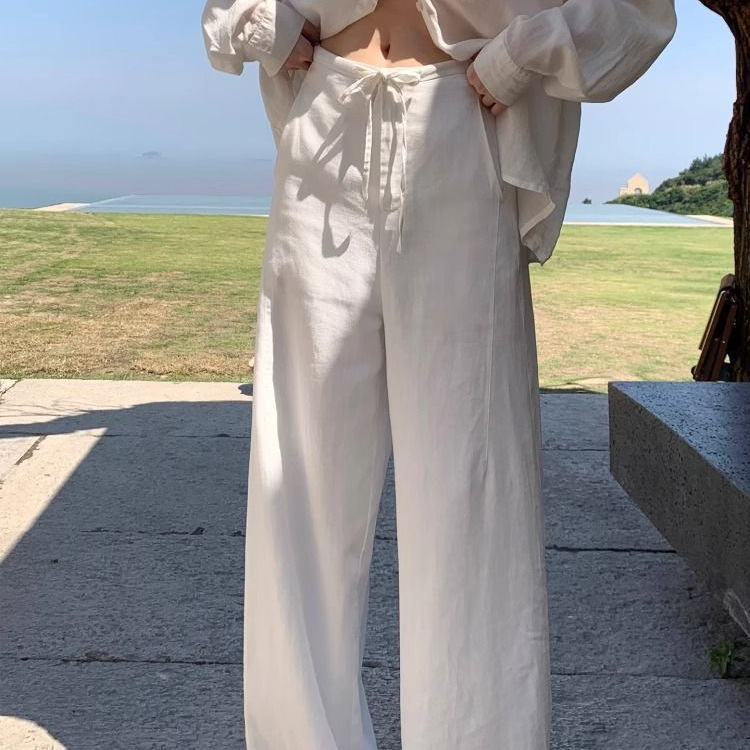 女性用クールテンセルパンツ 2025 夏の新スタイル軽くて通気性のあるストレートパンツヘリンボーン柄ドレープ多用途ワイドレッグパンツトレンディ|undefined