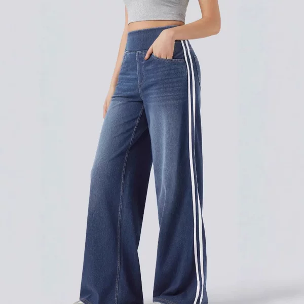 2025 European and American Retro Washed Side-Striped Jeans for Women, High Street Design, Loose Fit, Two Stripes, Versatile Floor-Length Pants
