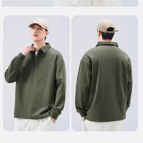 Men's Spring and Autumn Season Trendy Loose Turn-up Collar Pullover Hoodie with POLO Collar Long Sleeve T-shirt