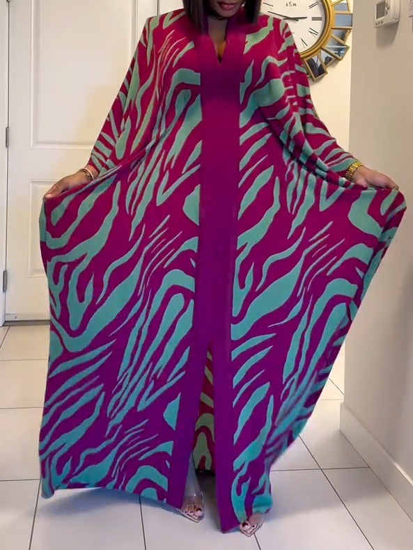 2025 New Cross-Border Vacation Beach Cape Cardigan 3D Digital Print Casual Middle Eastern Dubai Robe Women's Clothing_ecoleips.com