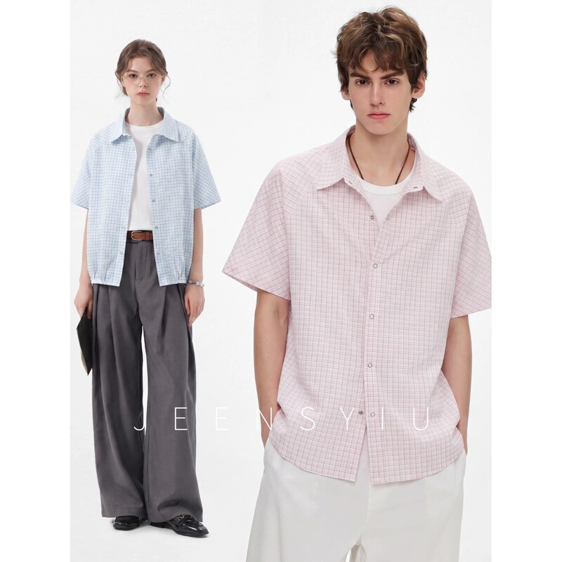 Original High-Quality Seersucker Short-Sleeved Shirt in Blue and Pink, Sizes M-3Xl Original High-Quality Seersucker Short-Sleeved Shirt in Blue and Pink, Sizes M-3Xl