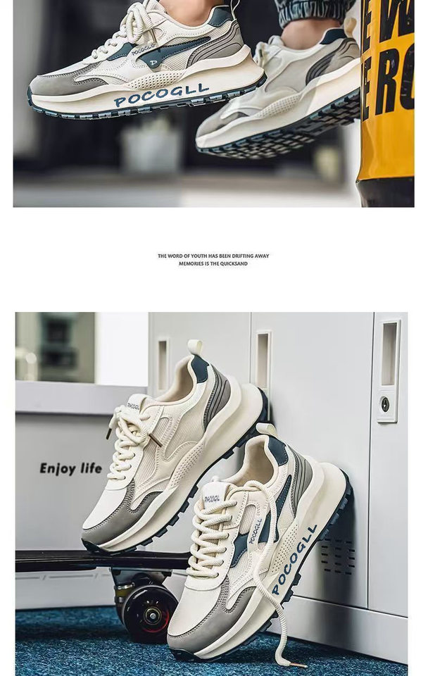Giày sneaker nam thân lưới thoáng khí chống hôi, đế cao su gót thấp 1–3 cm, dây buộc phía trước — 0766 trắng xanh, 0766 đen xám, 0766m Đỏ chi tiết 6