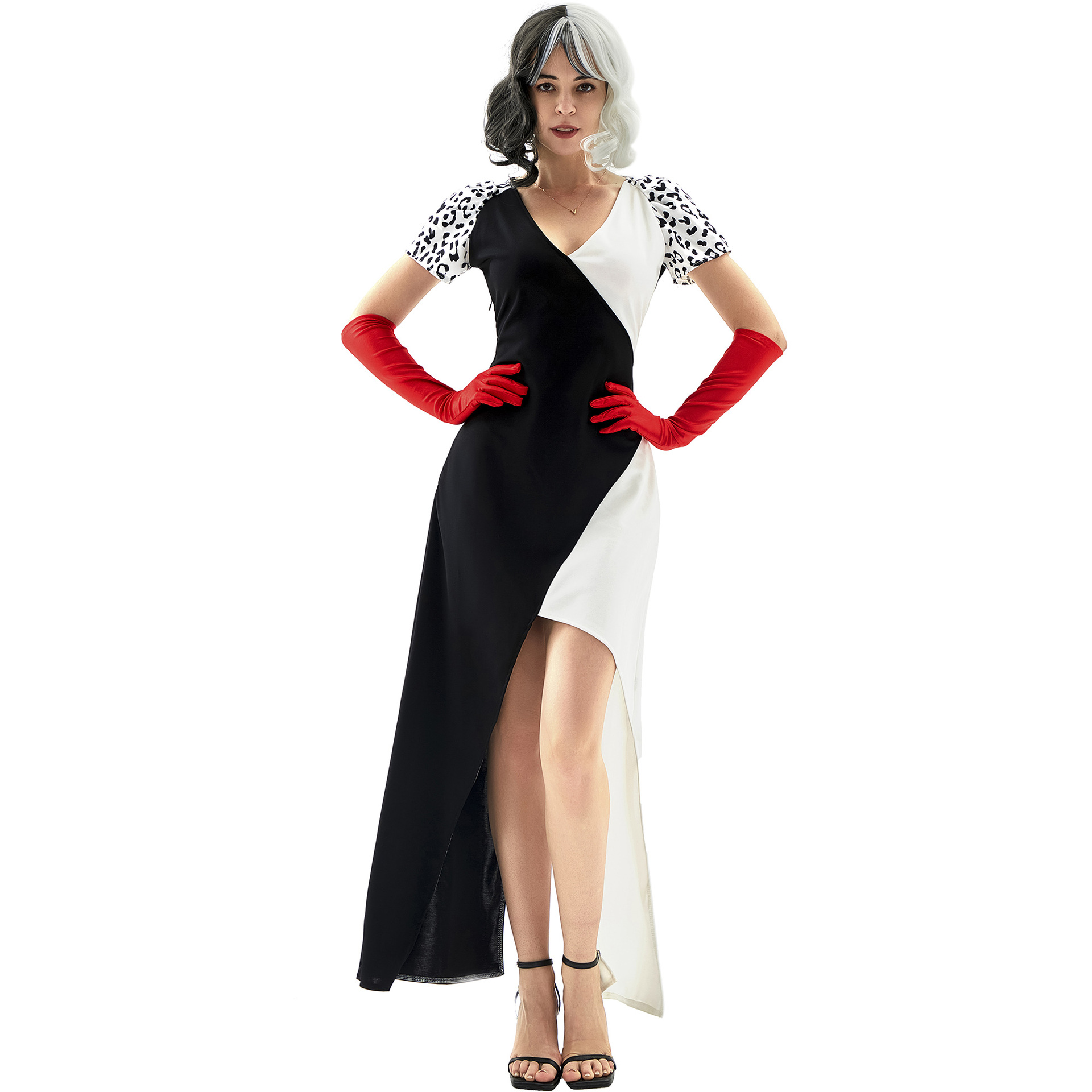 thumbnail image 1 of Disfraces de Halloween 2024 S-XL película Disfraz de Cruella Vestido de dálmata Disfraz de bruja COS en blanco y negro de Halloween Disfraz de payaso Disfraz de escenario, 1 of 5
