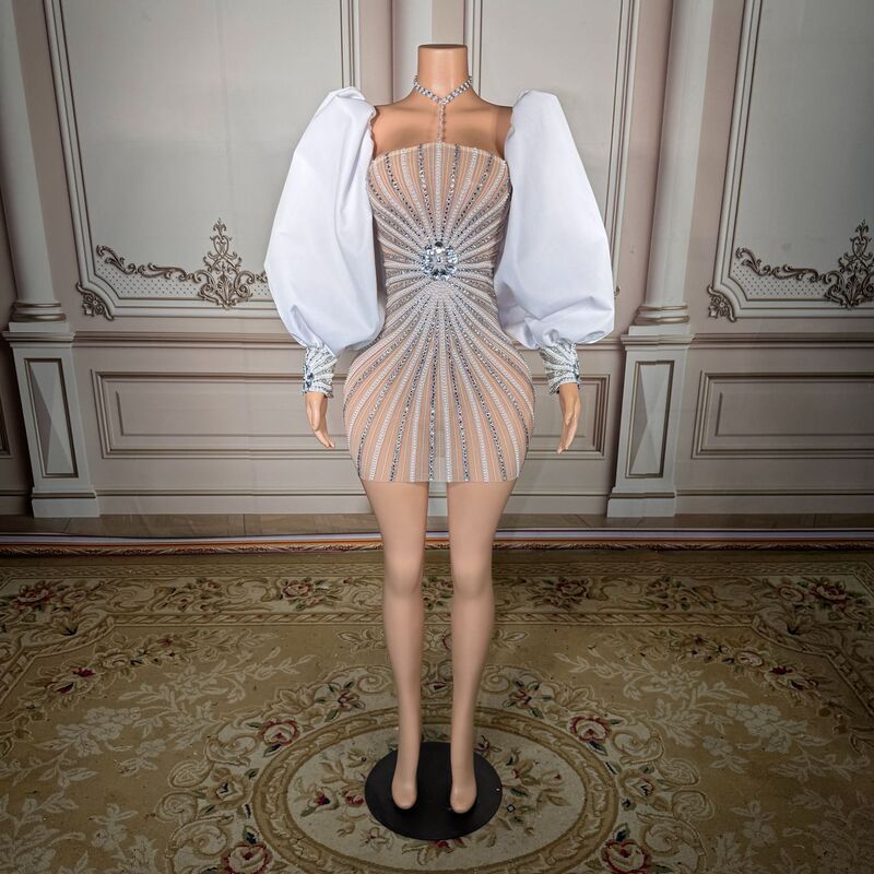 Fashionable Lantern Sleeve Halter Neck Short Dress, Bodycon Dress, Celebrity Birthday Party Banquet Model Runway Evening Gown Fashionable Lantern Sleeve Halter Neck Short Dress, Bodycon Dress, Celebrity Birthday Party Banquet Model Runway Evening Gown