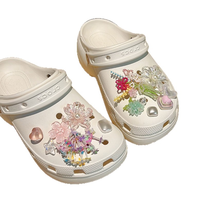 夏の韓国東大門新しいドーパミン靴花下駄アクセサリー手作りビーズ靴アクセサリー diy 靴バックル|undefined