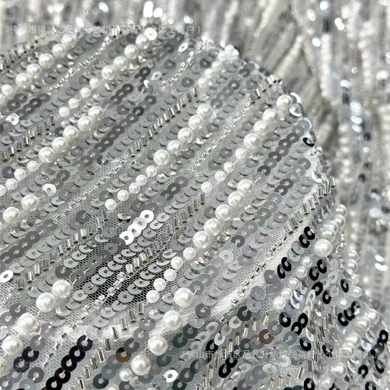 Fabricante al por mayor nuevo tejido de cadena de perlas de lujo vestido de cena de moda bolsas accesorios tela