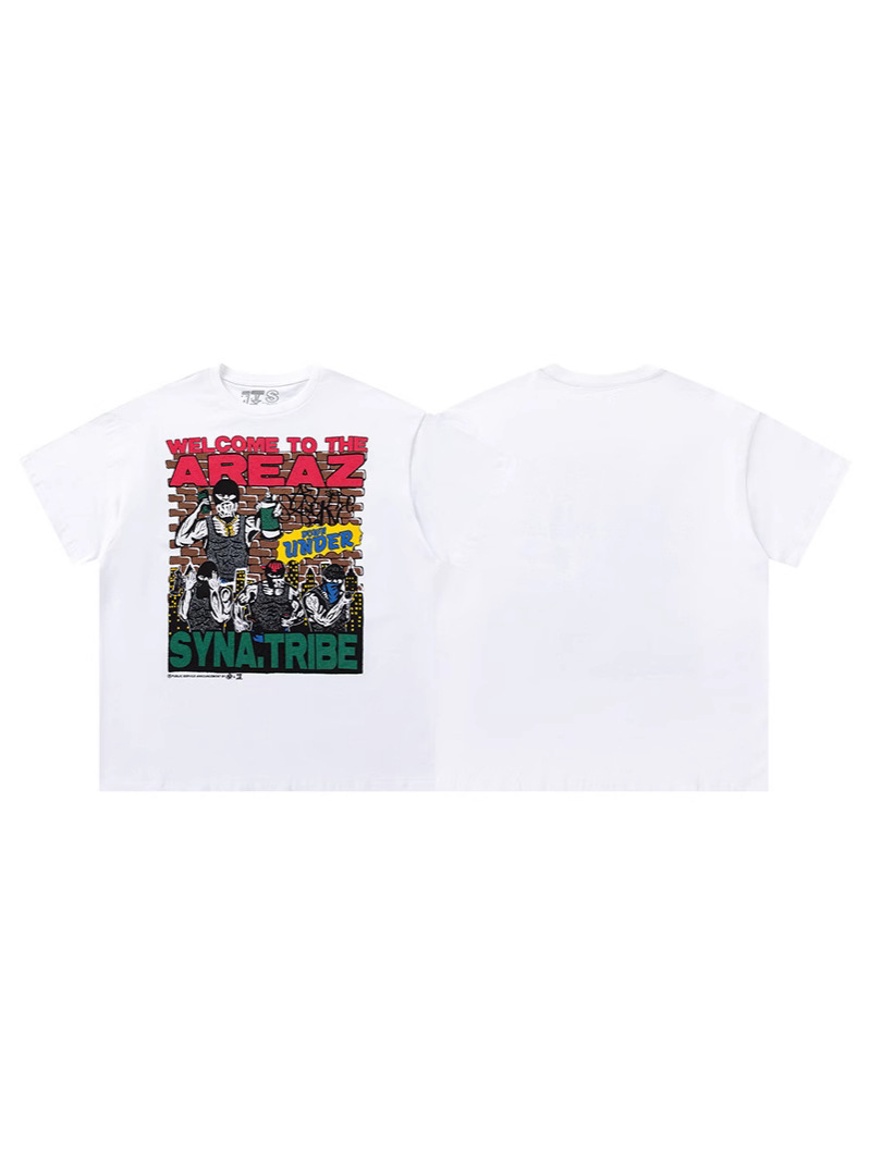 高品質SYnaWorldヒップホップフォームプリント半袖カジュアルルーズTシャツハイストリートショーツSyna Word