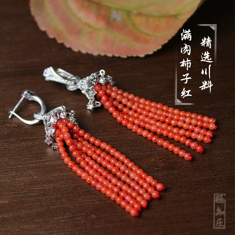 Серьги из агата с кисточками, серебро 925 пробы