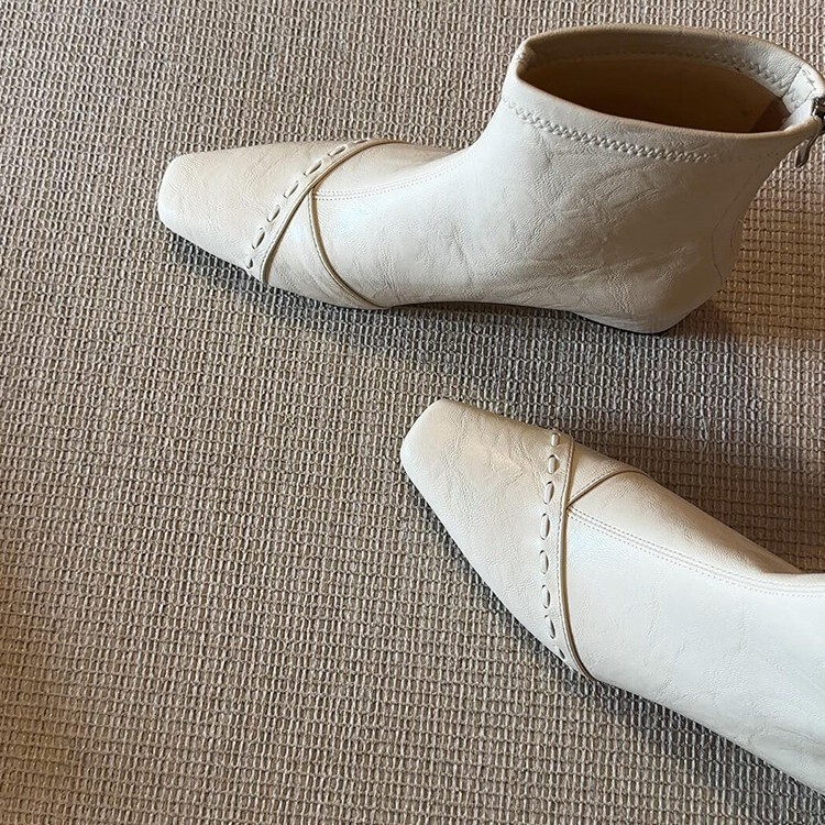 Cowhide Version~Square-Toe Genuine Leather Simple Slim Boots for Women, French-Style Gentle Back Zipper, Woven Inner Height-Increasing Winter Ankle Boots Cowhide Version~Square-Toe Genuine Leather Simple Slim Boots for Women, French-Style Gentle Back Zipper, Woven Inner Height-Increasing Winter Ankle Boots