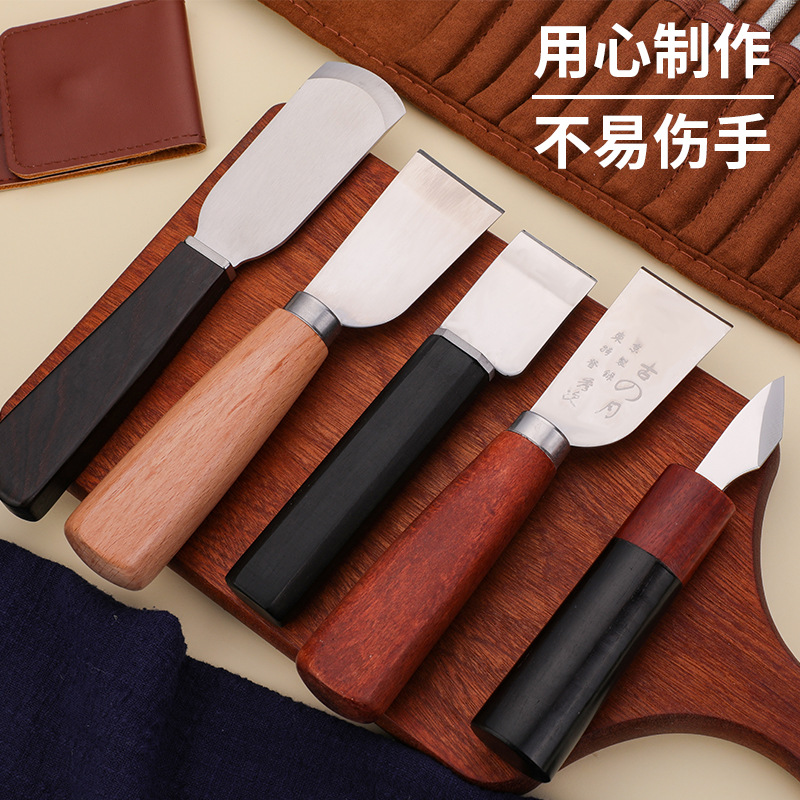 국경 간 나무 손잡이 스테인레스 스틸 가죽 아트 절단 가죽 칼 구유 브랜드 가죽 절단 나이프 가죽 DIY 절단 도구