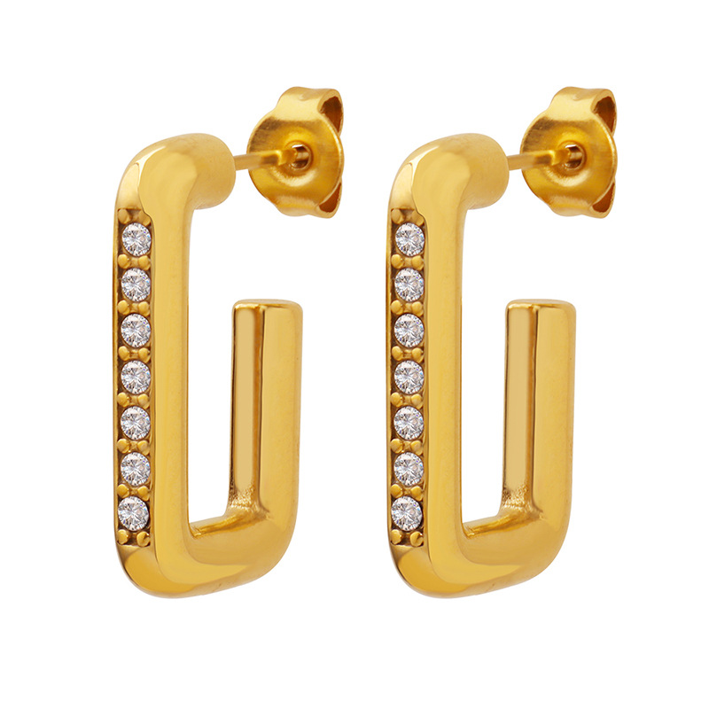Exquisite And Elegant Niche Design Geometric Earrings Made Of Titanium Steel With Gold Plating And Zircon Inlay European And American Fashion Earrings_voghion.com
