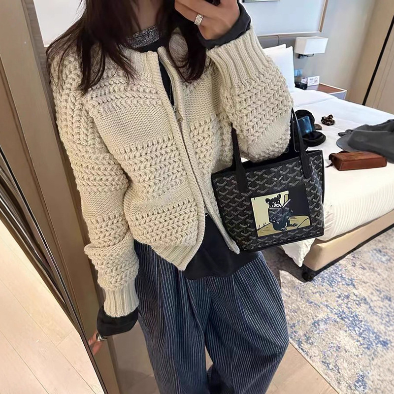 High-End Korean Heavy-Duty Pineapple Pattern Thickeneded Sweater Cardigan for Women Autumn and Winter Loose Round Neck Zipper Knitted Jacket