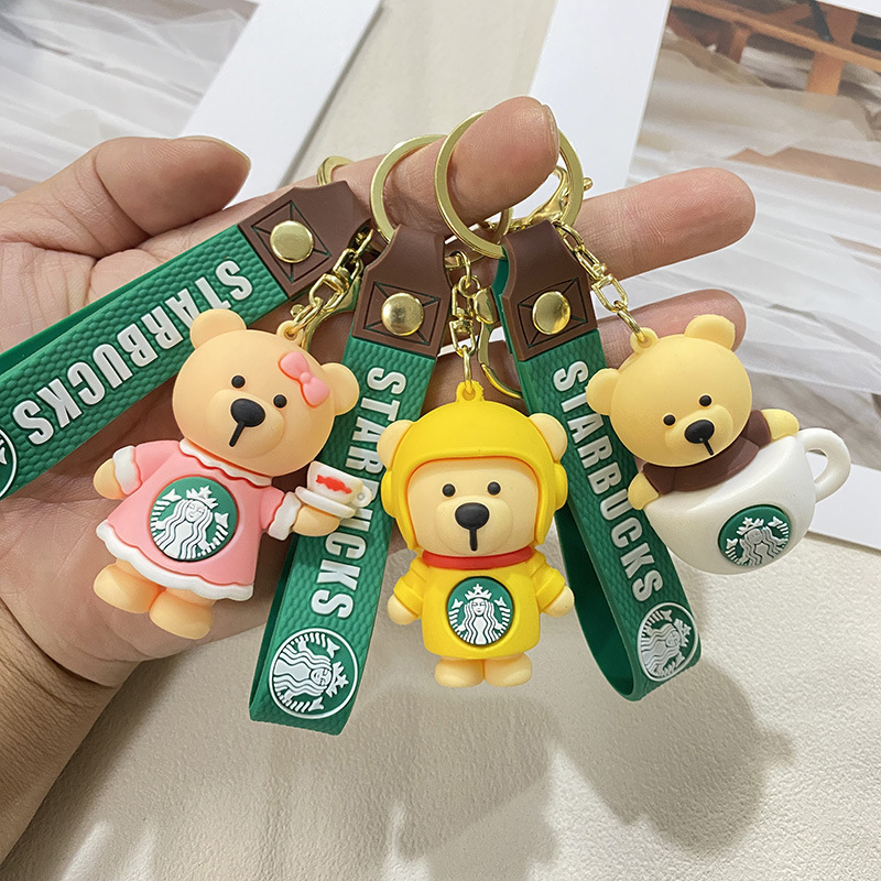 Starbucks Milk Tea Bear Glue Keychain Cute Doll Solid Key Pendant Silicone Bear Bag Small Pendant Starbucks Milk Tea Bear Glue Keychain Cute Doll Solid Key Pendant Silicone Bear Bag Small Pendant