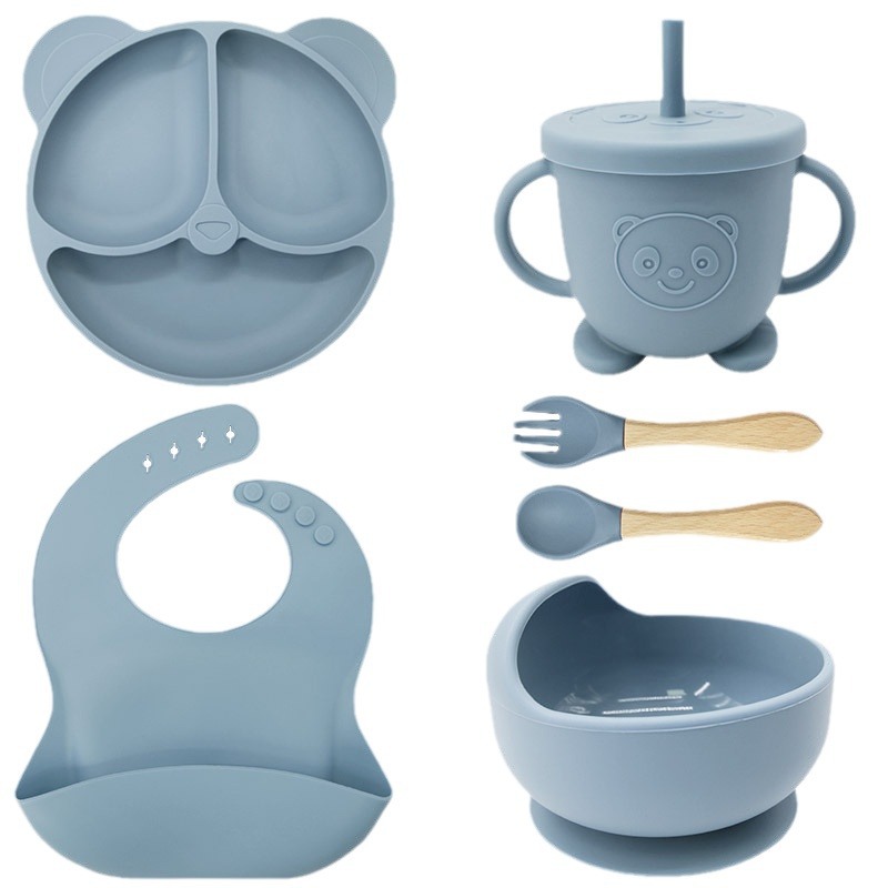 Bebé suministros de los niños vajilla traje combinación integrada bebé vajilla traje de alimentación complementaria de silicona vajilla