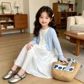 2026夏季新款中大童防晒开衫小女孩夏日甜美吊带裙子套装连衣裙潮