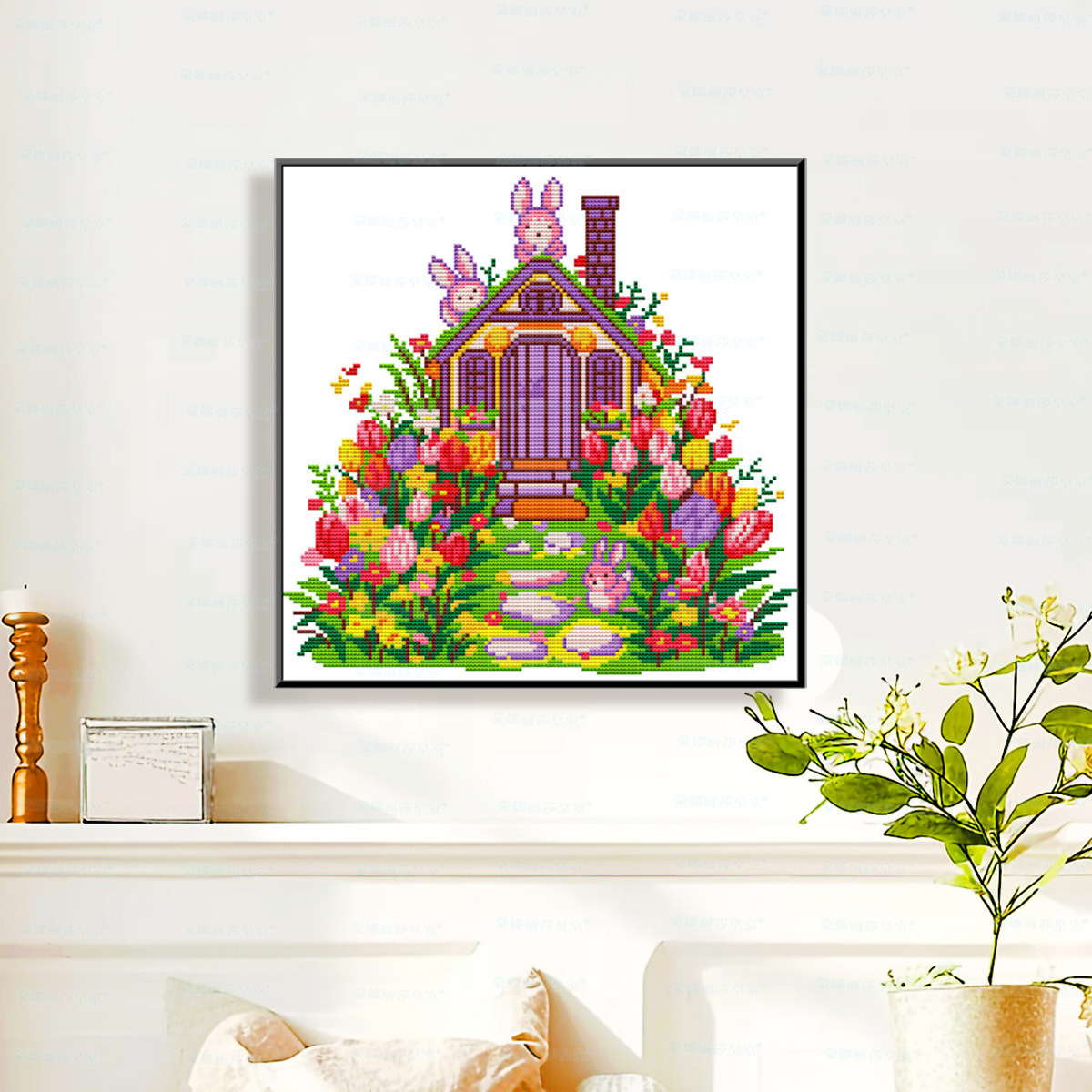 Mona Lisa real bordado cruzado Tulipan Casa de conejo nuevo estilo de sueño estética sala de estar pintura decorativa bordada a mano image 4