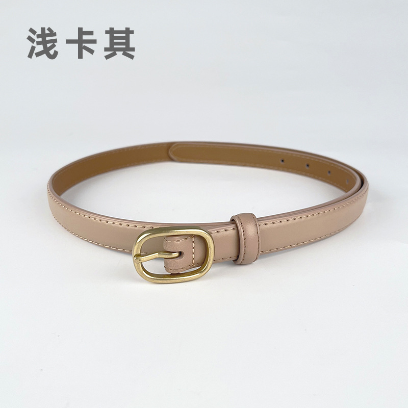 Correa delgada de cuero de las mujeres pantalones casuales pantalones vaqueros estilo coreano de moda todo partido simple de cuero de vaca cinturón de las mujeres