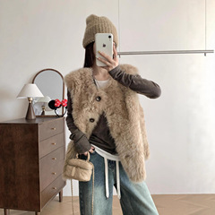 2025秋冬新款托卡欧尼马甲仿皮草外套女皮毛一体短款羊羔毛绒背心
