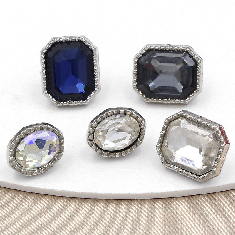 Metal Buttons, Crystal Glass Rectangular Alloy Buttons, High-End Sweater and Suit Jacket Buttons, Base for Suits