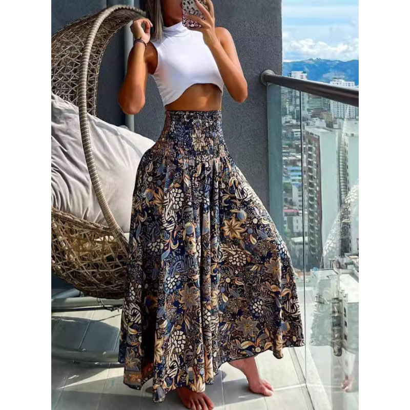 European and American Cross-border Independent Station Summer New Women's Casual Loose Printed Long Skirt for Women