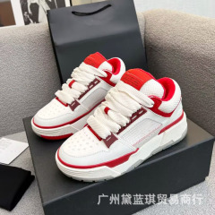 男性と女性の同じスタイルの牛革メッシュコントラストカラー厚底軽量レースアップスポーツシューズファッショナブルで多用途なトレンディなカップルシューズ