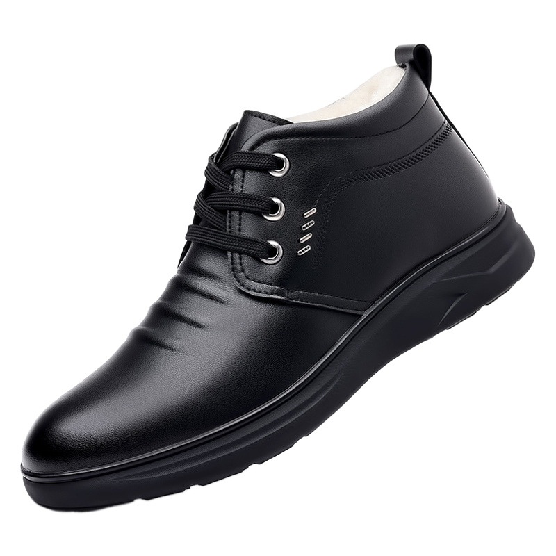 Zapatos de invierno de los hombres zapatos de algodón de lana zapatos de los hombres de piel de vaca caliente forrado de lana gruesa papá zapatos de cuero genuino antideslizante zapatos de algodón para los ancianos