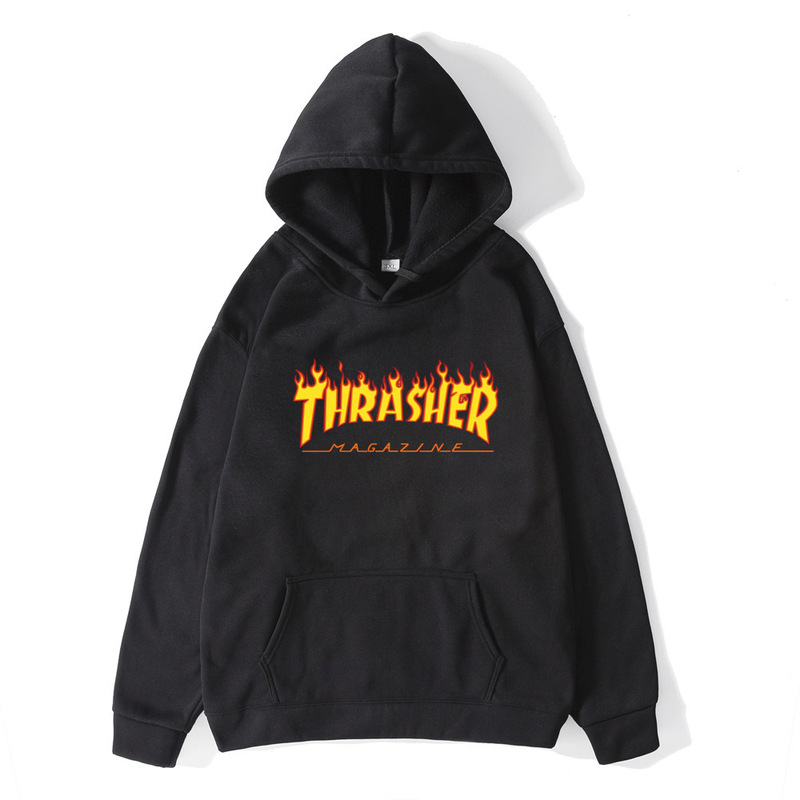 Cross-Border Autumn and Winter Flame Trendy Brand Men's Pullover Sweatshirt Thrasher Street Style Oversized Men's Hoodie