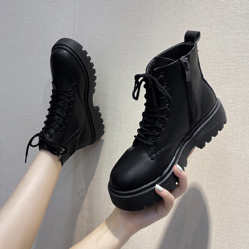 Schwarze Damen Overknee Stiefel Britischer Stil Frühling Trend_voghion.com