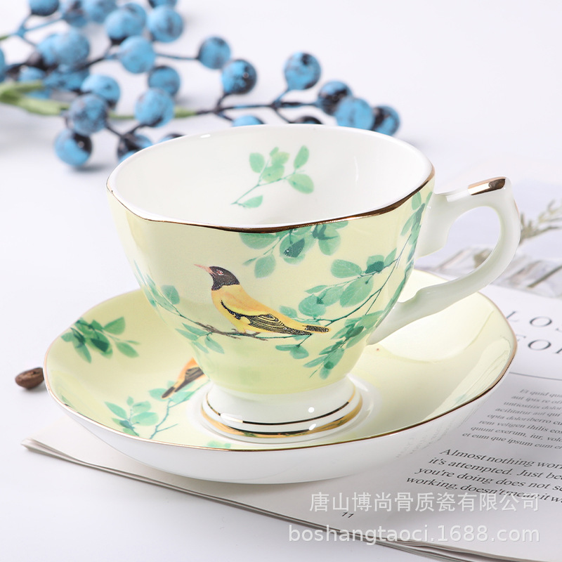Tangshan hueso porcelana taza de café y plato puede ser impreso regalo recuerdo