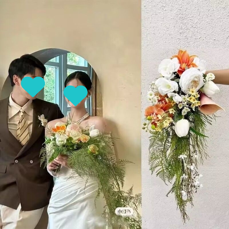 森系旅拍园林风婚纱摄影道具美学拍照婚礼瀑布水滴新娘手捧花|undefined