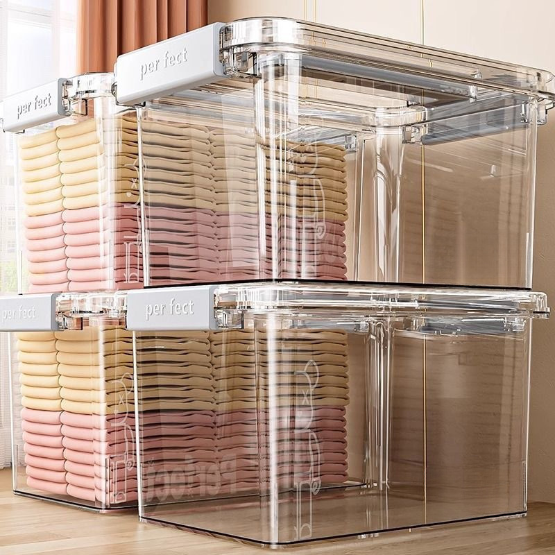 手提透明家用收纳箱加厚衣物玩具零食书本储物盒大容量塑料整理箱