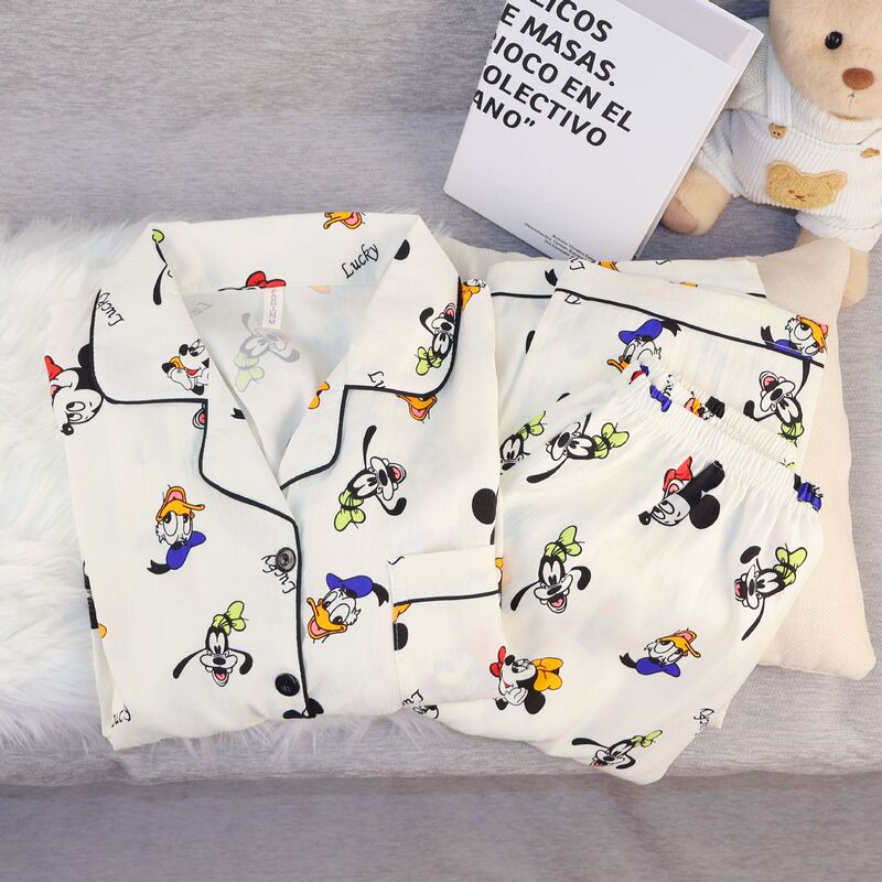 Cloud Cotton Spring and Autumn New Long Sleeve Trousers Donald Duck Mickey Home Clothes Cute Cartoon Cardigan Lapel suit