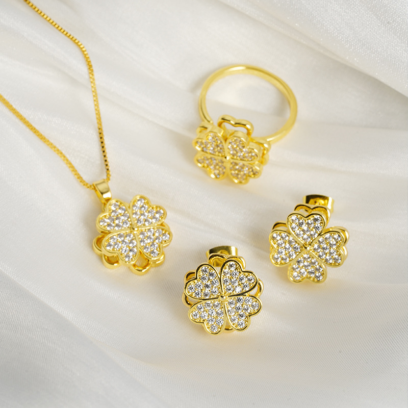 Nuevos productos ins tetrahedra Hao con diamantes populares collares anillo conjunto pendientes de oro vietnamita aleación de cobre preservación de color