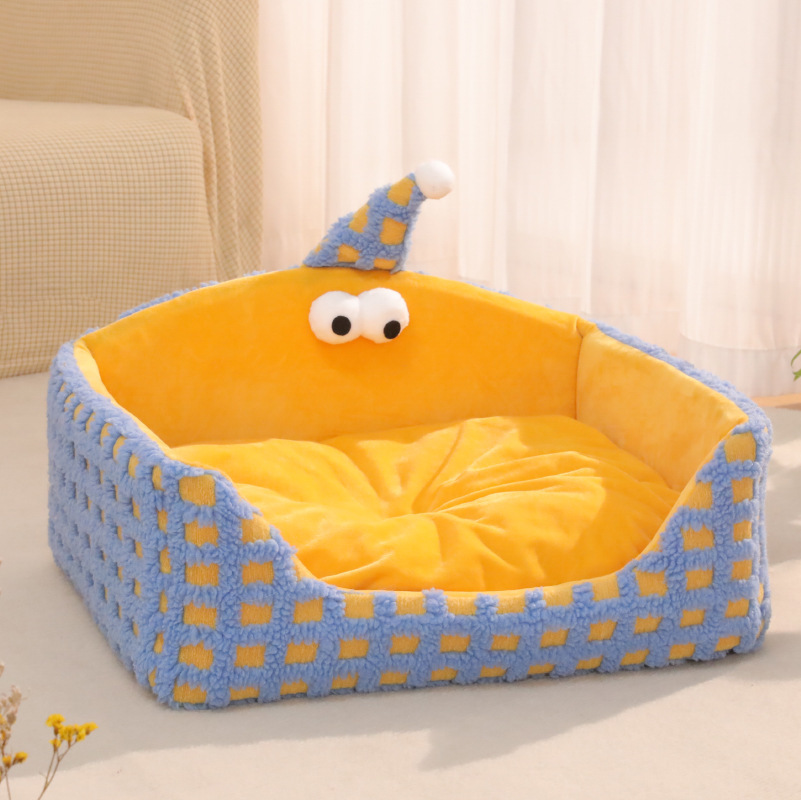 Cama de gato caliente en invierno, lana de luna, abrazando con las manos, esponja, cama de gato semicerrada extra grande, desmontable, perro