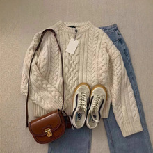 超好看韩系软糯慵懒风法式内搭麻花毛衣女秋冬宽松外穿针织衫上衣