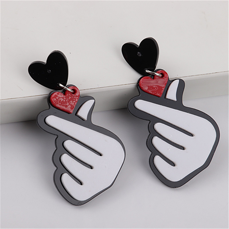1 Pair Quantity 1 Pair Fashion Heart Shape Patchwork Arylic Drop Earrings