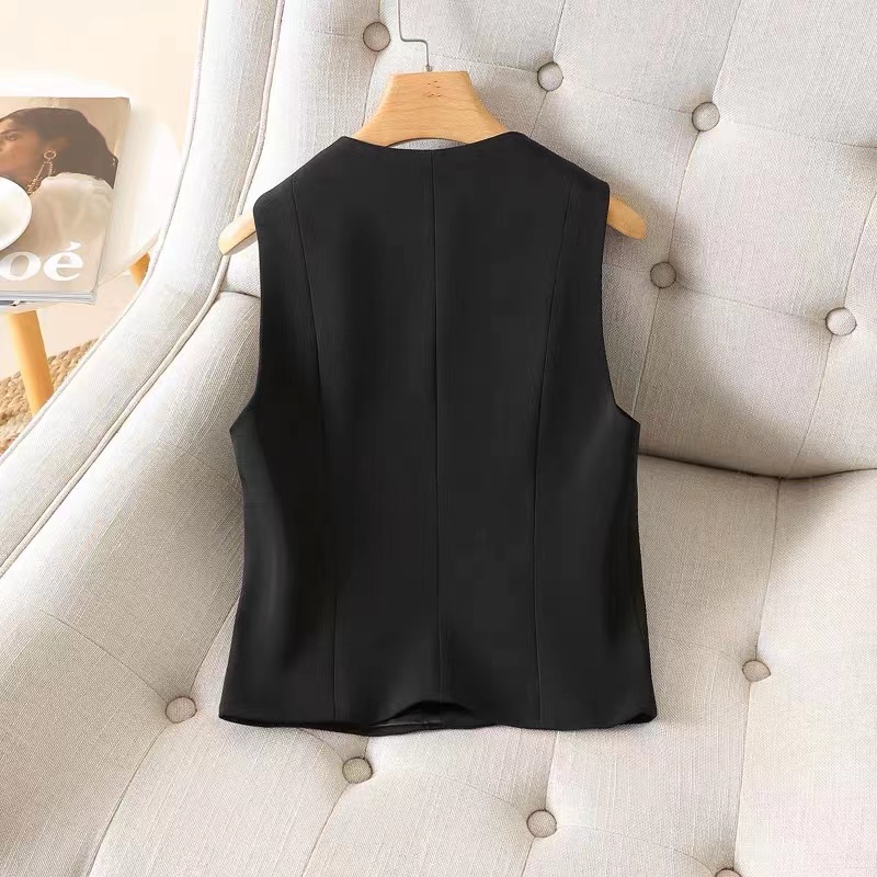 Traje chaleco Chaleco de las mujeres 2024 primavera nuevo estilo coreano Chaleco de las mujeres chaleco negro corto abrigo image 3