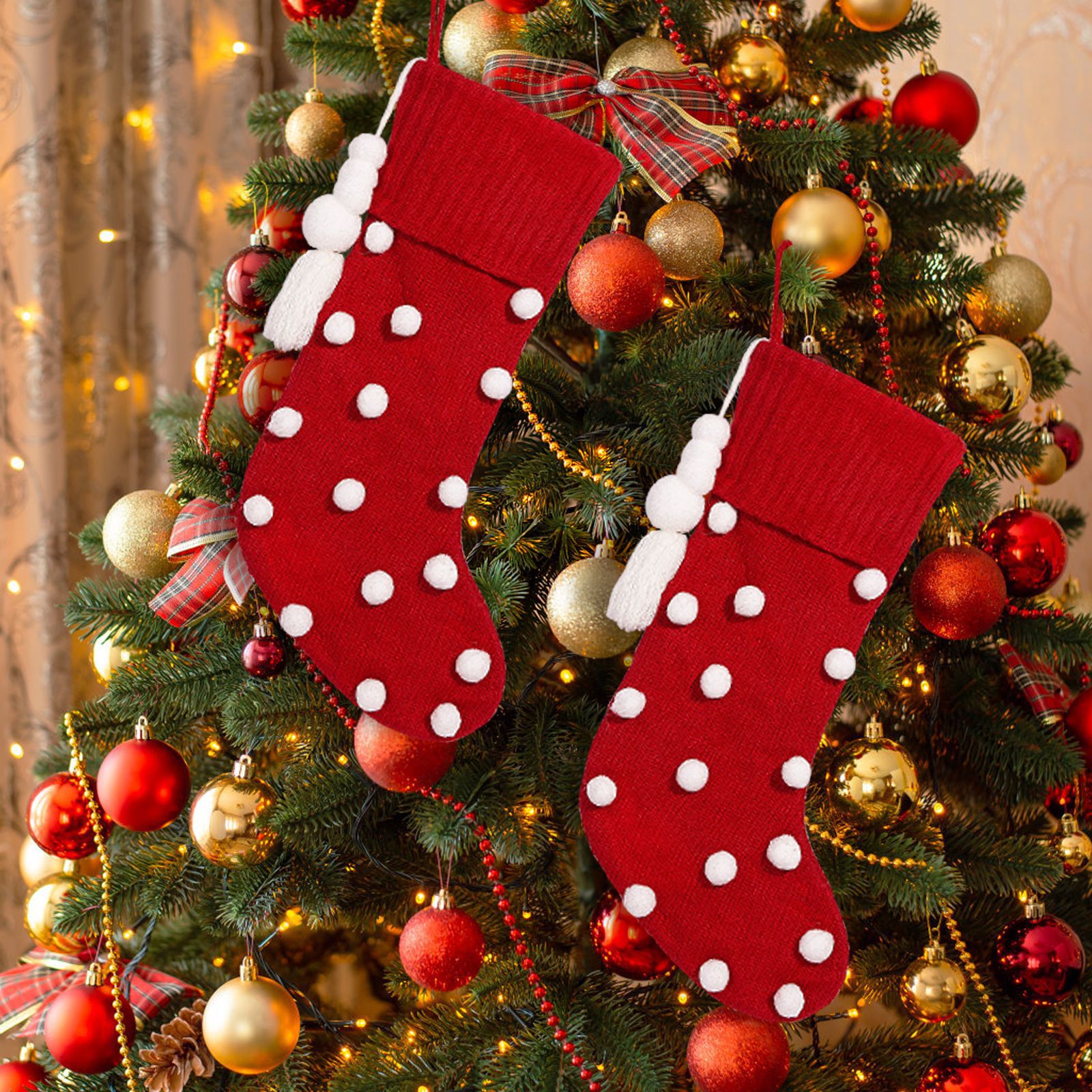 Navidad transfronteriza nueva bola de peluche blanca flange rojo calcetines de Navidad decoraciones de fiestas colgantes