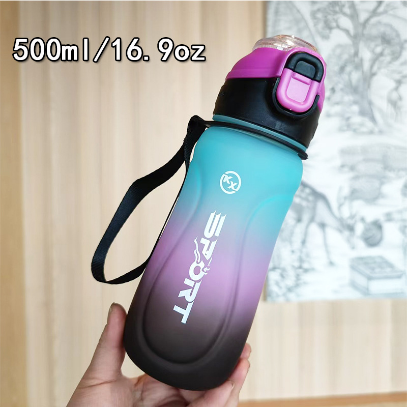 Moda transfronteriza gradiente nuevo tipo de taza de agua un botón tapa elástica doble bebida multifuncional para estudiantes masculinos y femeninos taza de plástico portátil al aire libre