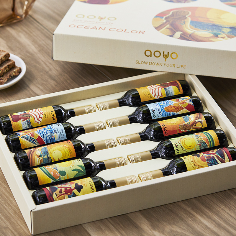 傲魚海之色梅洛半甜紅葡萄酒套裝250ml智利原裝原瓶進口酒水代理